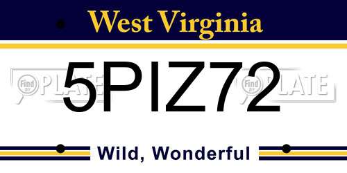 5PIZ72 West Virginia License Plate