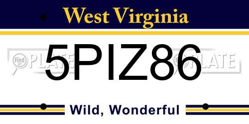 5PIZ86 West Virginia License Plate