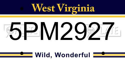 5PM2927 West Virginia License Plate
