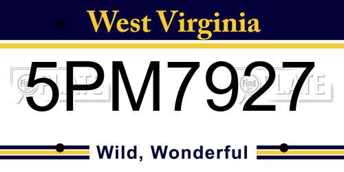 5PM7927 West Virginia License Plate