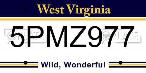 5PMZ977 West Virginia License Plate