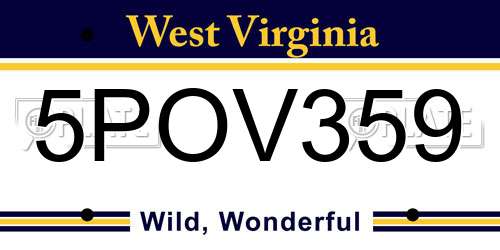 5POV359 West Virginia License Plate