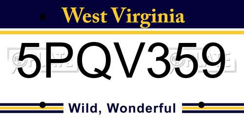 5PQV359 West Virginia License Plate