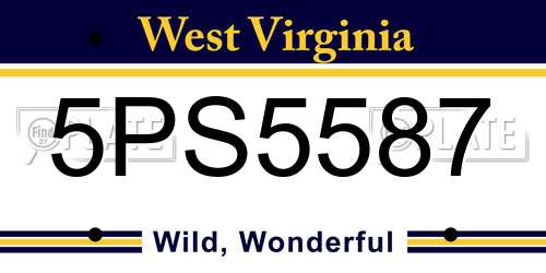 5PS5587 West Virginia License Plate