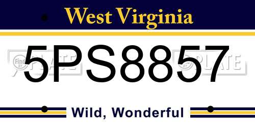 5PS8857 West Virginia License Plate