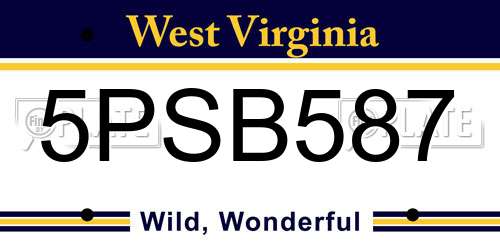 5PSB587 West Virginia License Plate