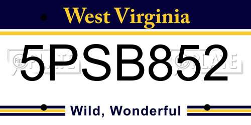 5PSB852 West Virginia License Plate
