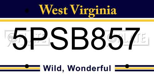 5PSB857 West Virginia License Plate
