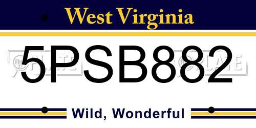 5PSB882 West Virginia License Plate