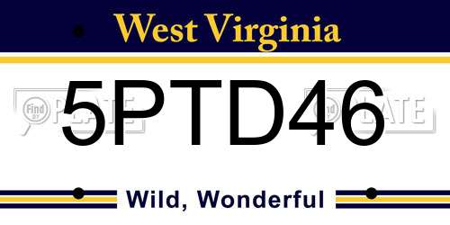 5PTD46 West Virginia License Plate