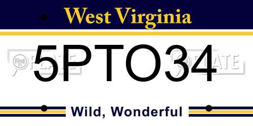 5PTO34 West Virginia License Plate