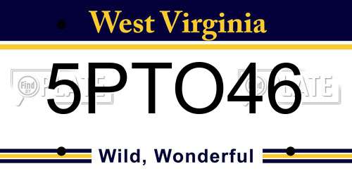 5PTO46 West Virginia License Plate