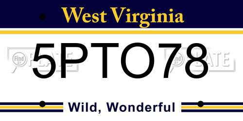 5PTO78 West Virginia License Plate