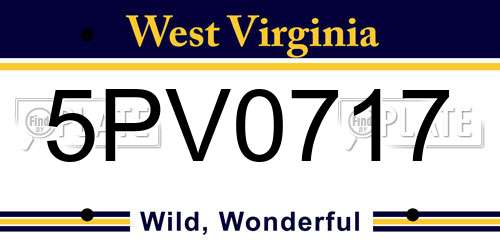 5PV0717 West Virginia License Plate