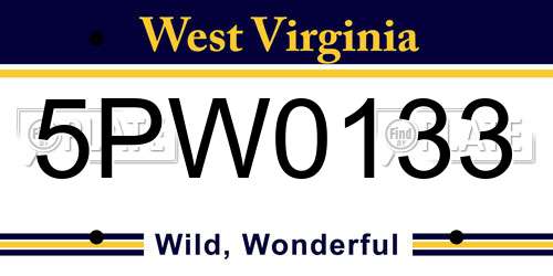 5PW0133 West Virginia License Plate