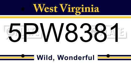 5PW8381 West Virginia License Plate