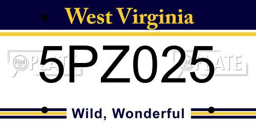 5PZ025 West Virginia License Plate