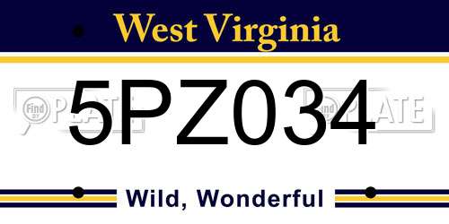 5PZ034 West Virginia License Plate