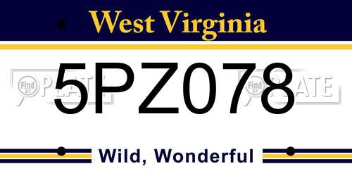 5PZ078 West Virginia License Plate