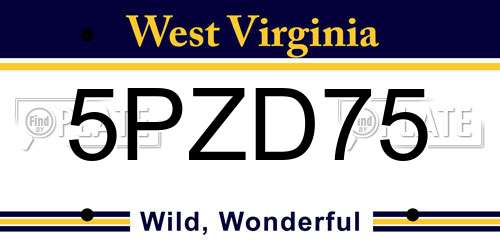 5PZD75 West Virginia License Plate
