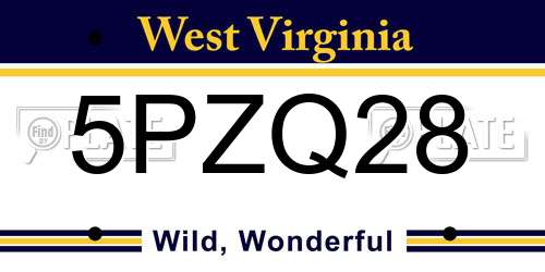 5PZQ28 West Virginia License Plate