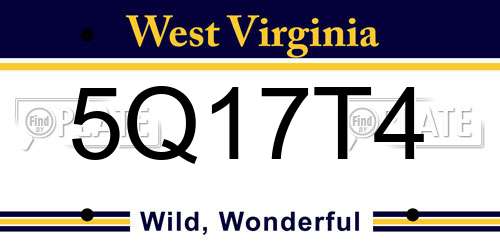 5Q17T4 West Virginia License Plate
