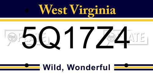 5Q17Z4 West Virginia License Plate
