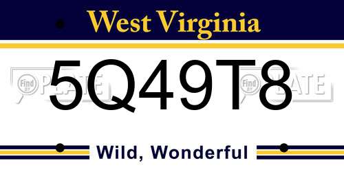 5Q49T8 West Virginia License Plate