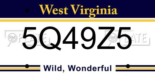 5Q49Z5 West Virginia License Plate
