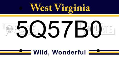 5Q57B0 West Virginia License Plate