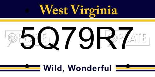 5Q79R7 West Virginia License Plate