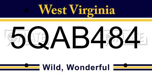 5QAB484 West Virginia License Plate