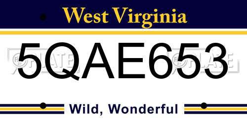 5QAE653 West Virginia License Plate
