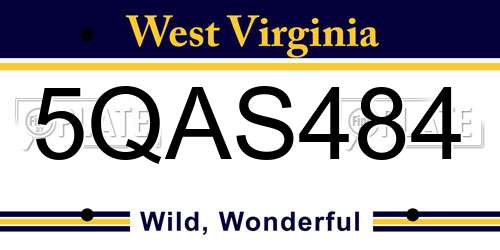 5QAS484 West Virginia License Plate