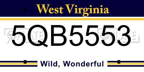 5QB5553 West Virginia License Plate