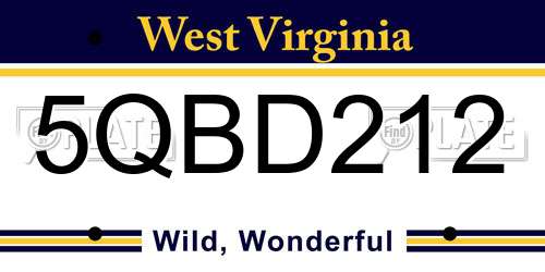 5QBD212 West Virginia License Plate