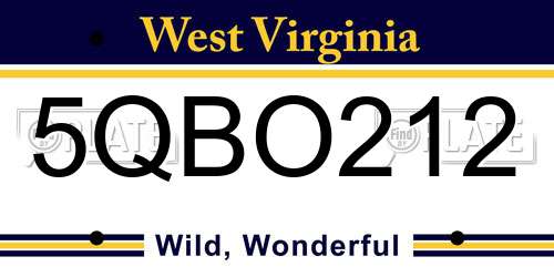 5QBO212 West Virginia License Plate