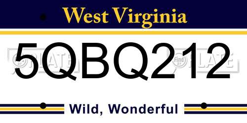 5QBQ212 West Virginia License Plate
