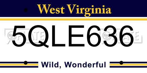 5QLE636 West Virginia License Plate