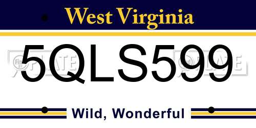5QLS599 West Virginia License Plate