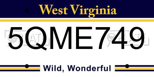5QME749 West Virginia License Plate