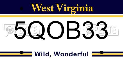 5QOB33 West Virginia License Plate