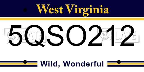 5QSO212 West Virginia License Plate