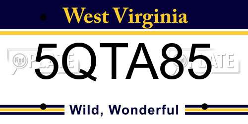 5QTA85 West Virginia License Plate