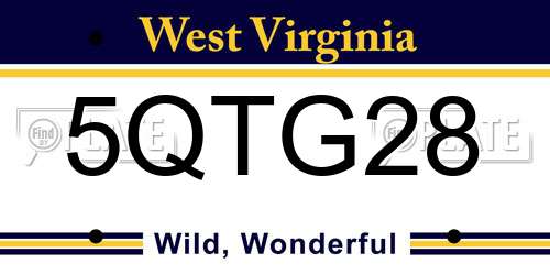 5QTG28 West Virginia License Plate