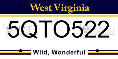 5QTO522 West Virginia License Plate