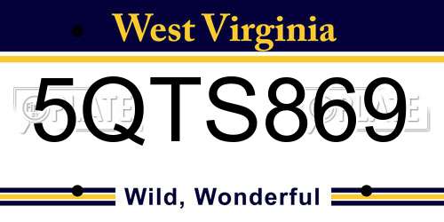 5QTS869 West Virginia License Plate