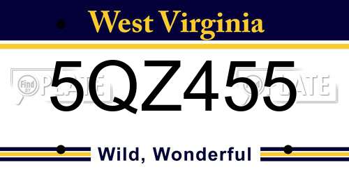 5QZ455 West Virginia License Plate