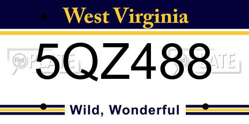 5QZ488 West Virginia License Plate
