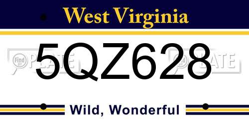5QZ628 West Virginia License Plate